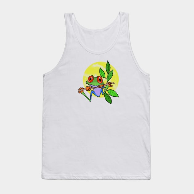 Moon Over My Froggy Cute Frog On A Branch Tank Top by ckandrus